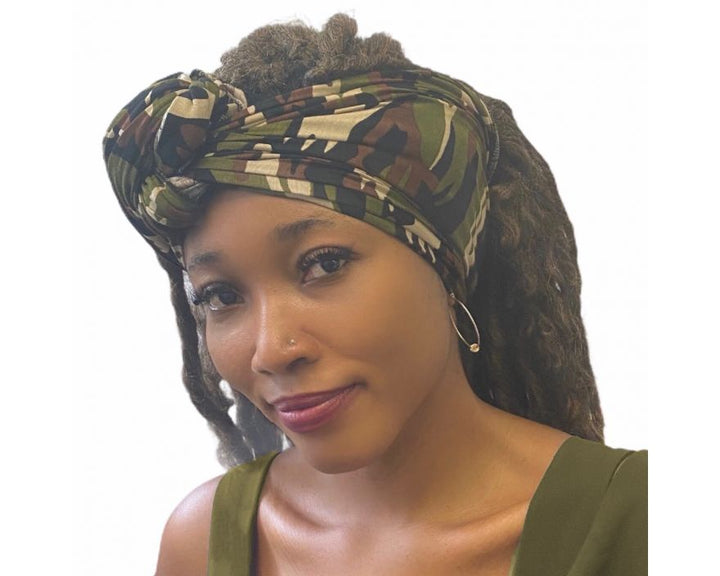 Head Wrap Scarf - army fatigue camouflage - Fairy Black Mother