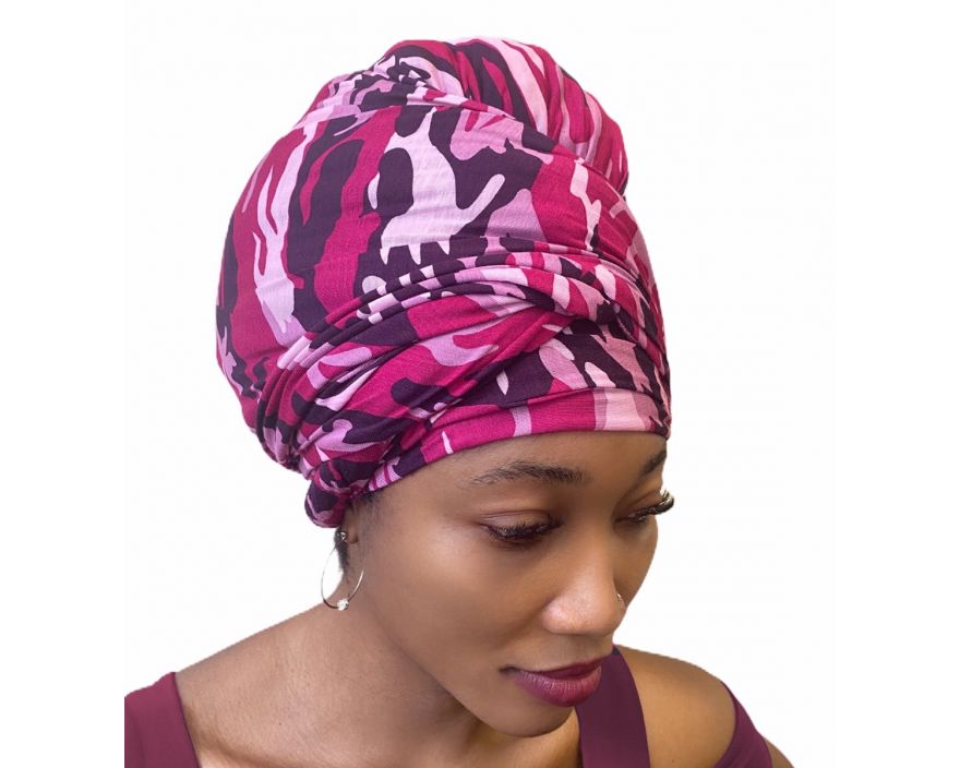 Head Wrap Scarf - pink camouflage - Fairy Black Mother